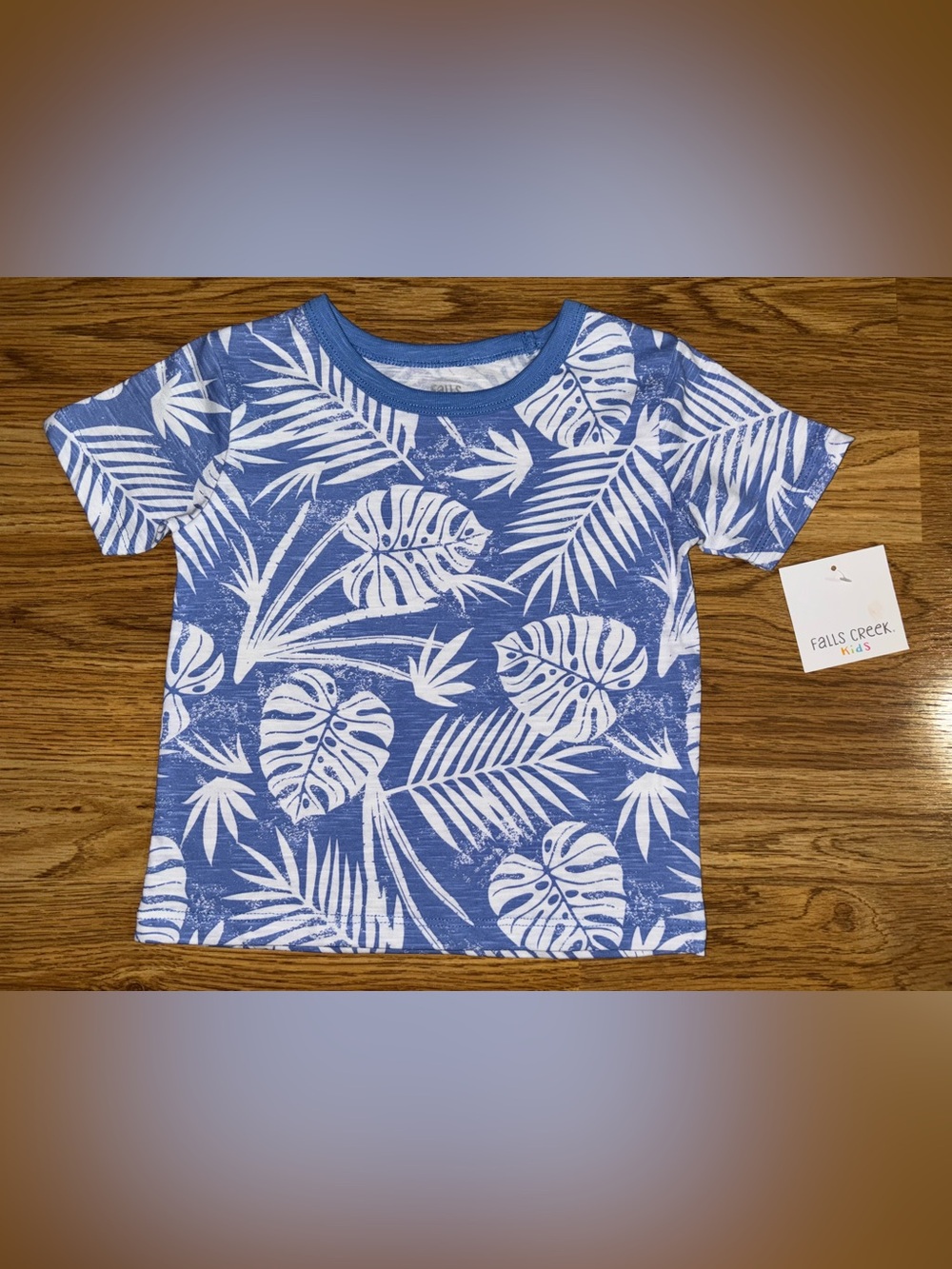 Falls Creek Toddler Tropical T  Shirt Size 24 Months Blue White Palm Leaves New
